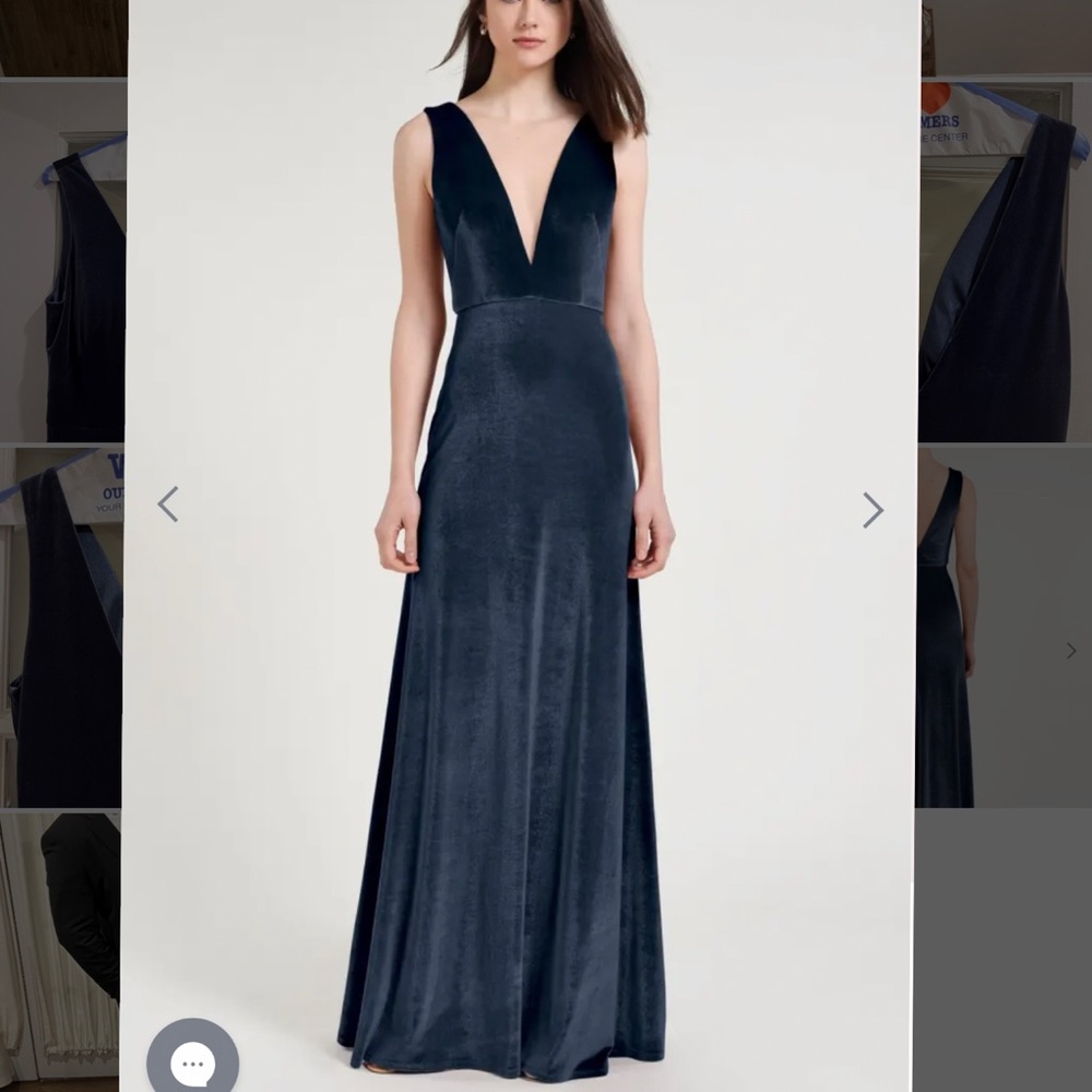 Like new! Jenny Yoo Logan Deep V Velvet dress in French Blue size 10
